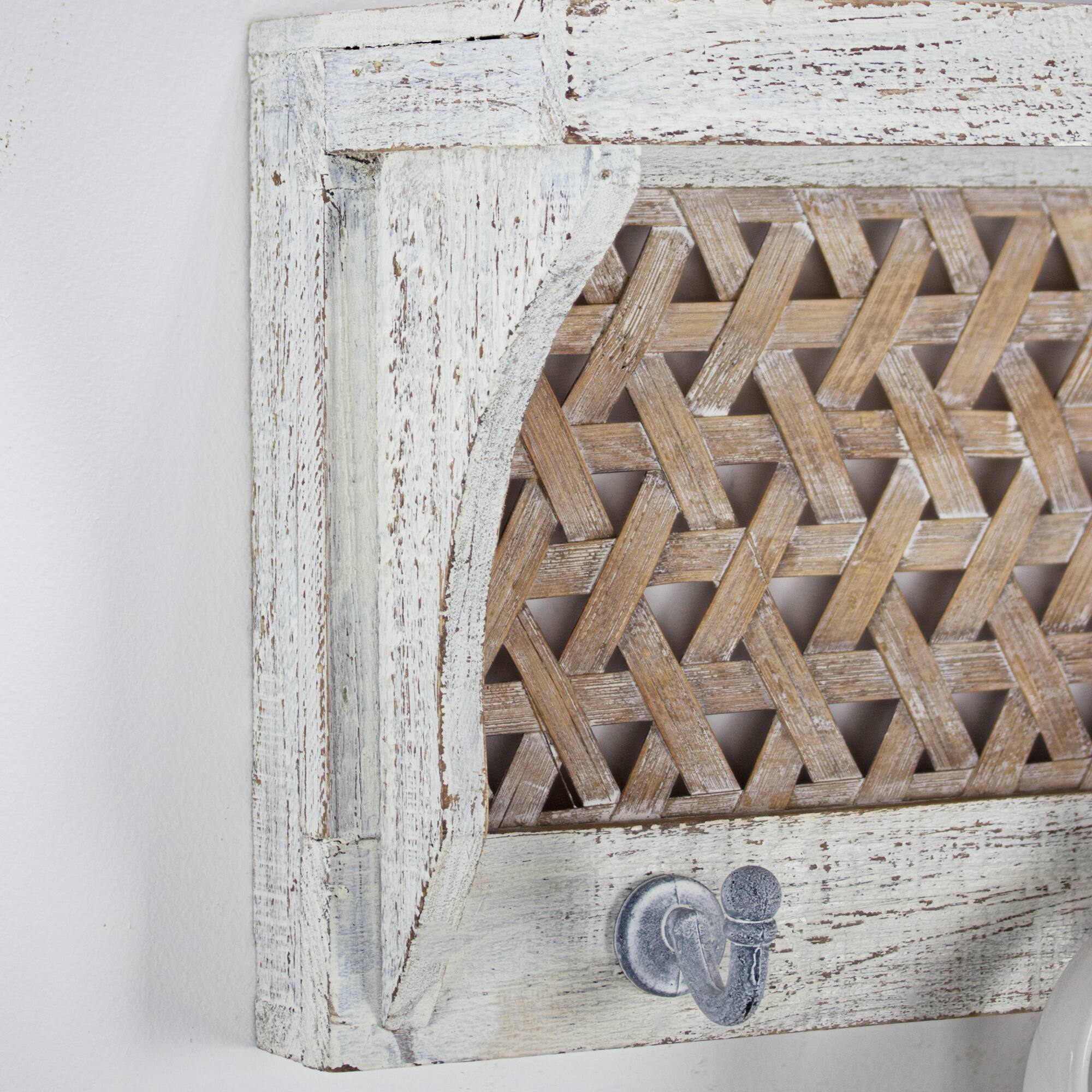 Whitewashed Wood Coat Rack With Shelf